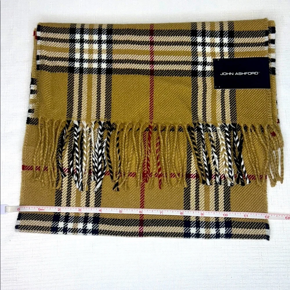 John Ashford Tan and Black Plaid Scarf